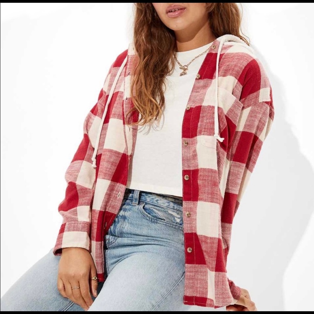American Eagle hooded flannel